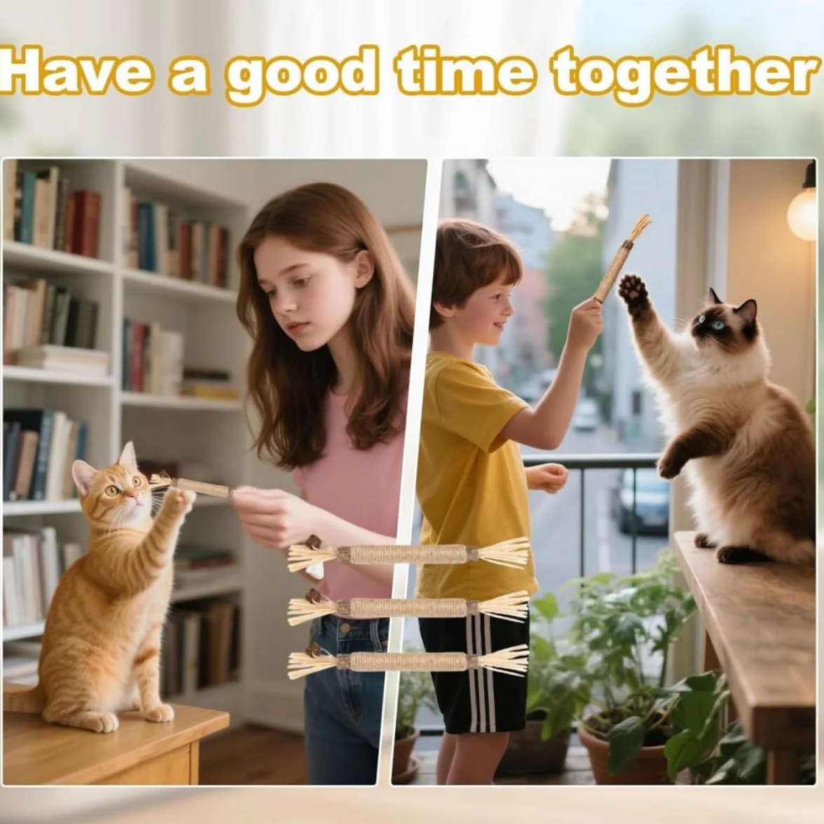 Juguetes para Masticar para Gatos,6 Piezas Palitos Masticables Naturales,para Limpieza Dental e Higiene Bucal,Juguetes Interactivos para Gatitos y Gatos Adultos