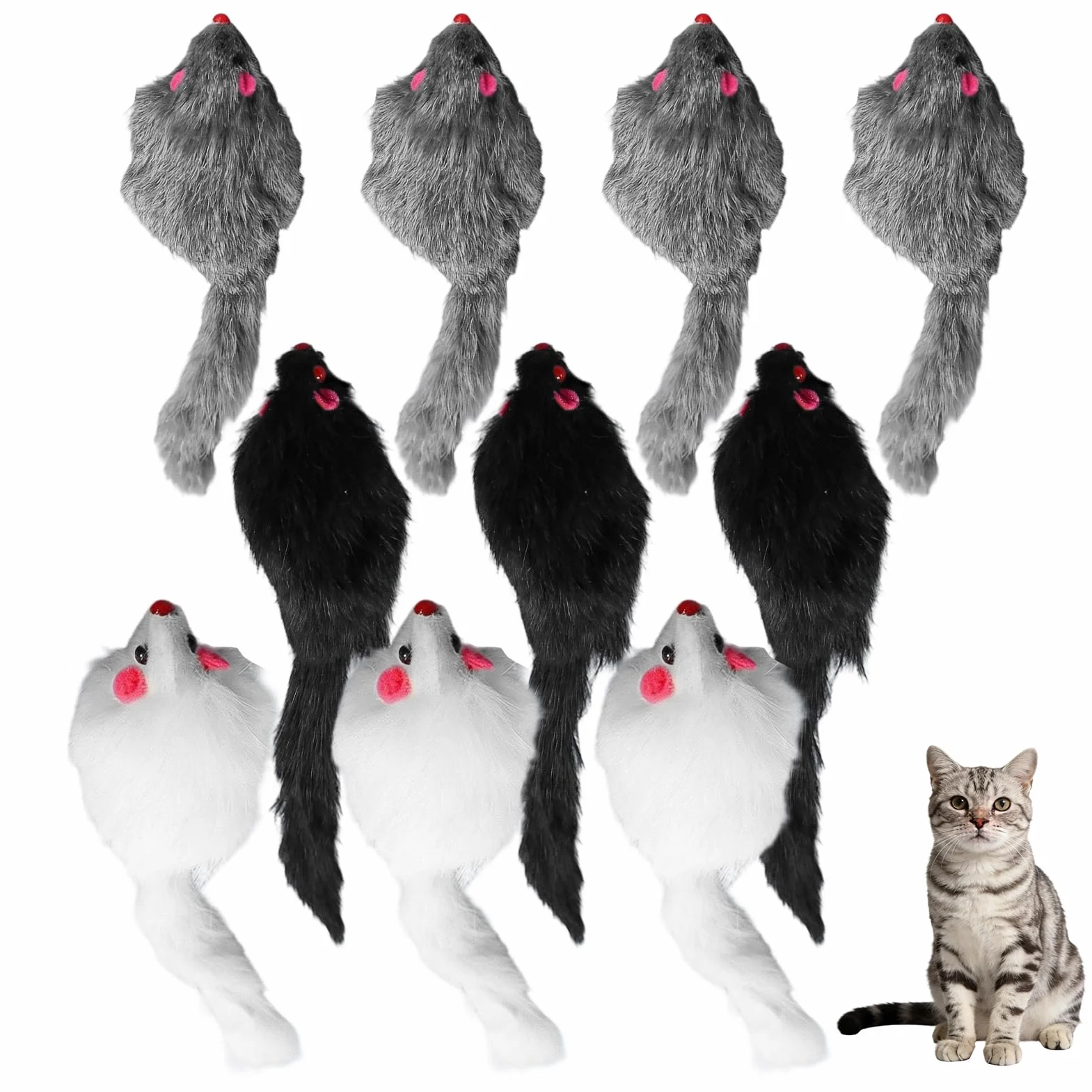 Juego de 10 ratones de juguete con piedra sonora empapada en hierba gatera, juguetes para gatos para todas las razas de gatos, los ingredientes son inofensivos. Paquete mixto de 10 unidades en tres