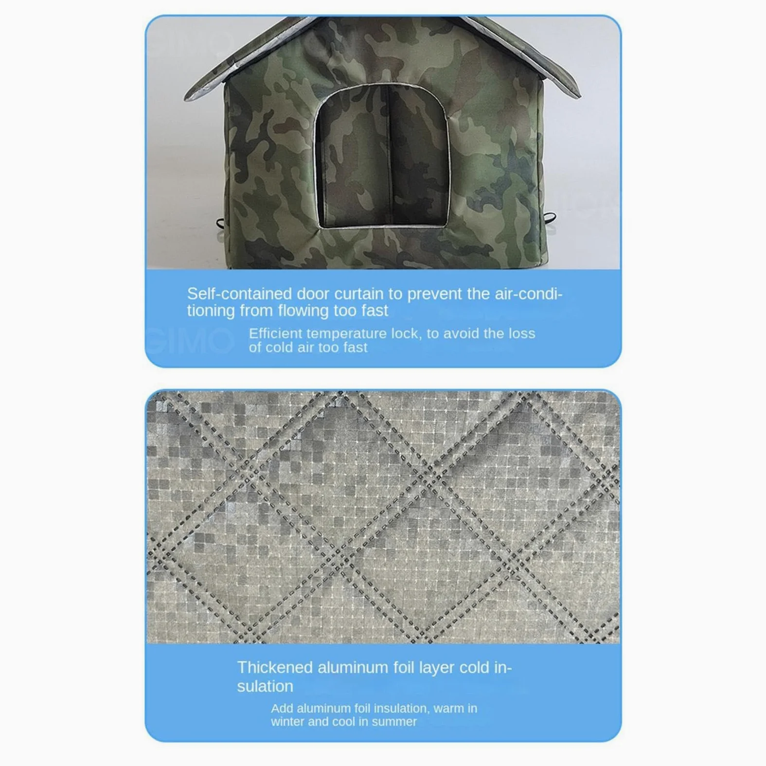 Casa para Gatos con Aire Acondicionado Plegable de 3 Capas con Bolsas Frías | Casa de Mascotas con Aire Acondicionado Para Cachorros, Perros, , Dormitorio, Salón, Patio Trasero, Jardín