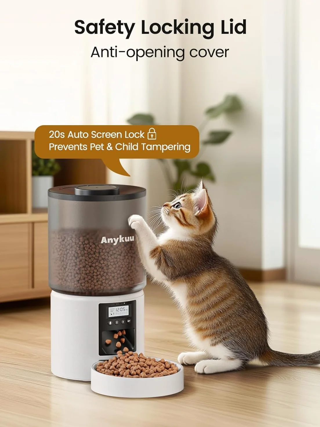 Anykuu 4L Comedero Gato Automatico Dispensador 1-6 Comidas al DíaComida Gatos y Perros con función de grabación de 10s, USB, Blanco para Pequeño/Mediano Mascota