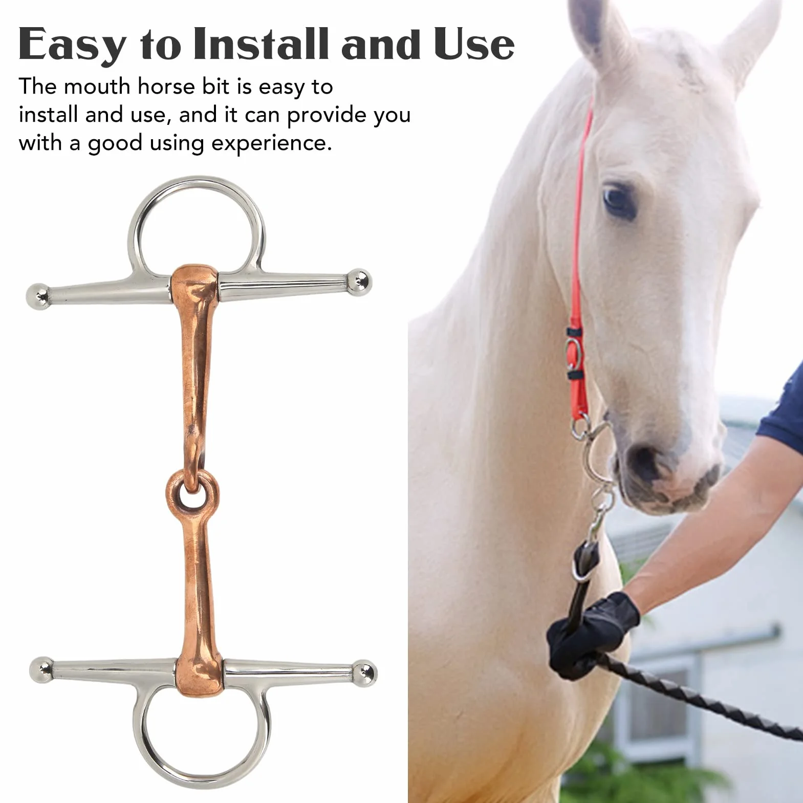 Yosoo Health Gear Broca para Boca de Filete de Mejilla de Caballo, Anillo Suelto de Acero Inoxidable, Cobre Premium