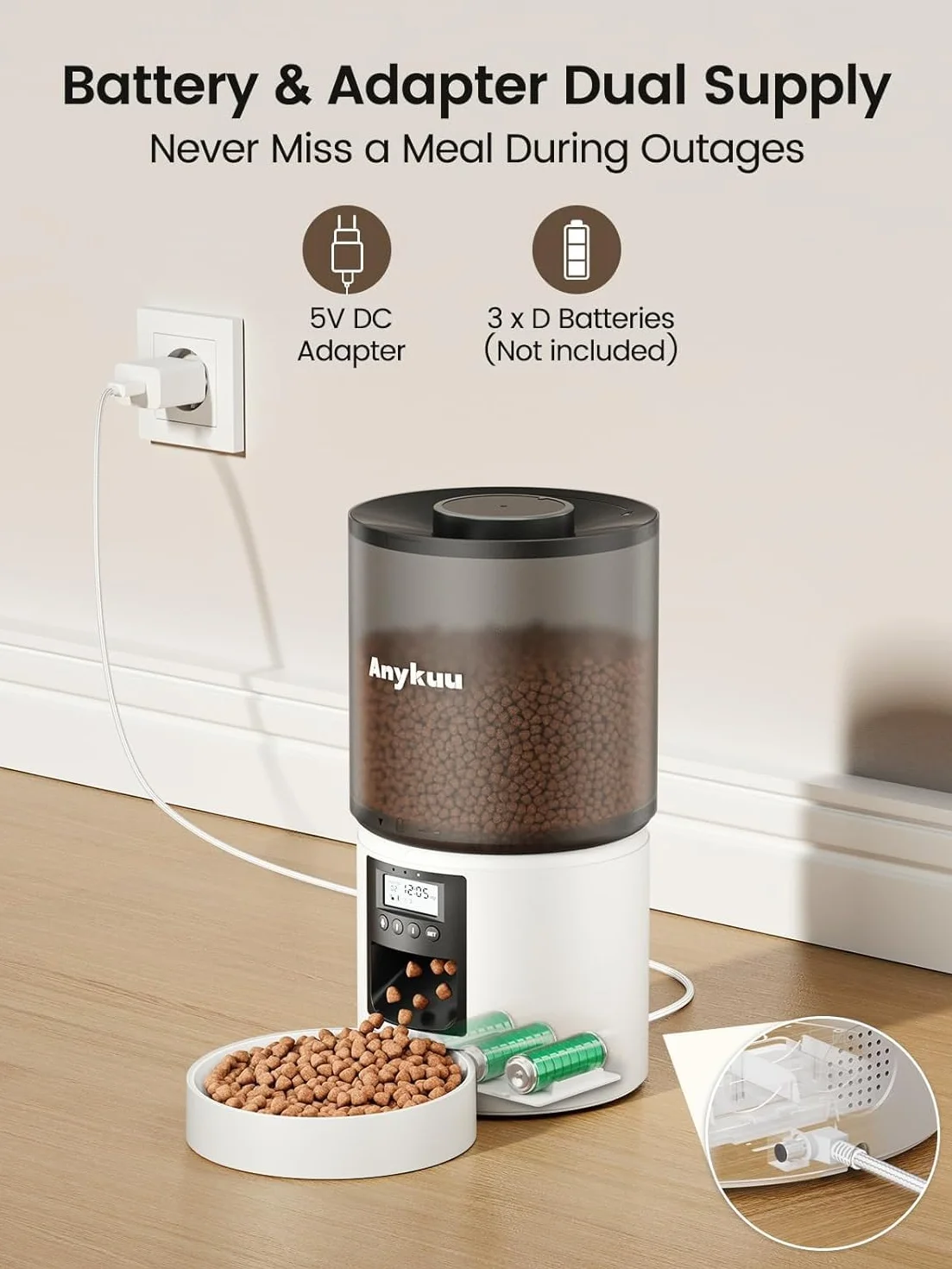 Anykuu 4L Comedero Gato Automatico Dispensador 1-6 Comidas al DíaComida Gatos y Perros con función de grabación de 10s, USB, Blanco para Pequeño/Mediano Mascota