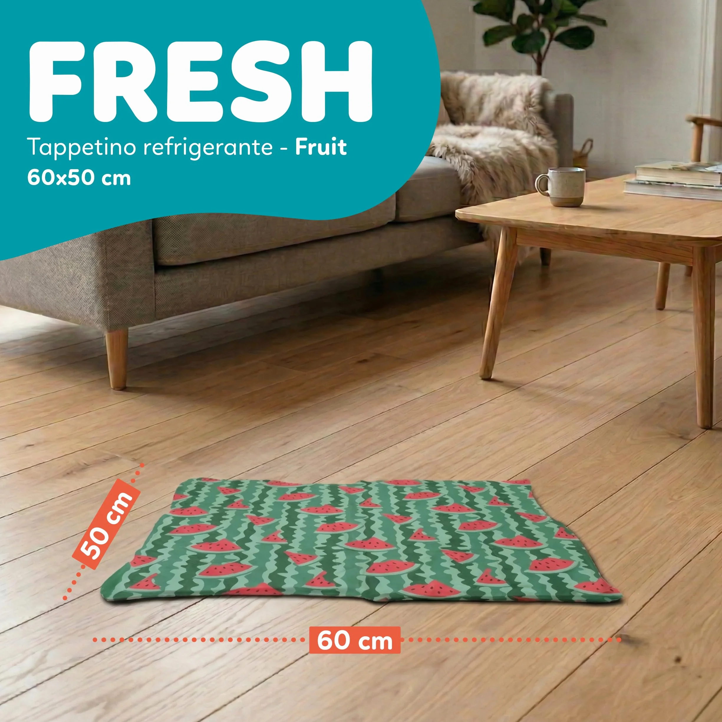 AQPET AqpetFriends - Alfombrilla refrigerante refrescante para Perros, Gatos y Animales, con diseño de Frutas, 60 x 50 cm