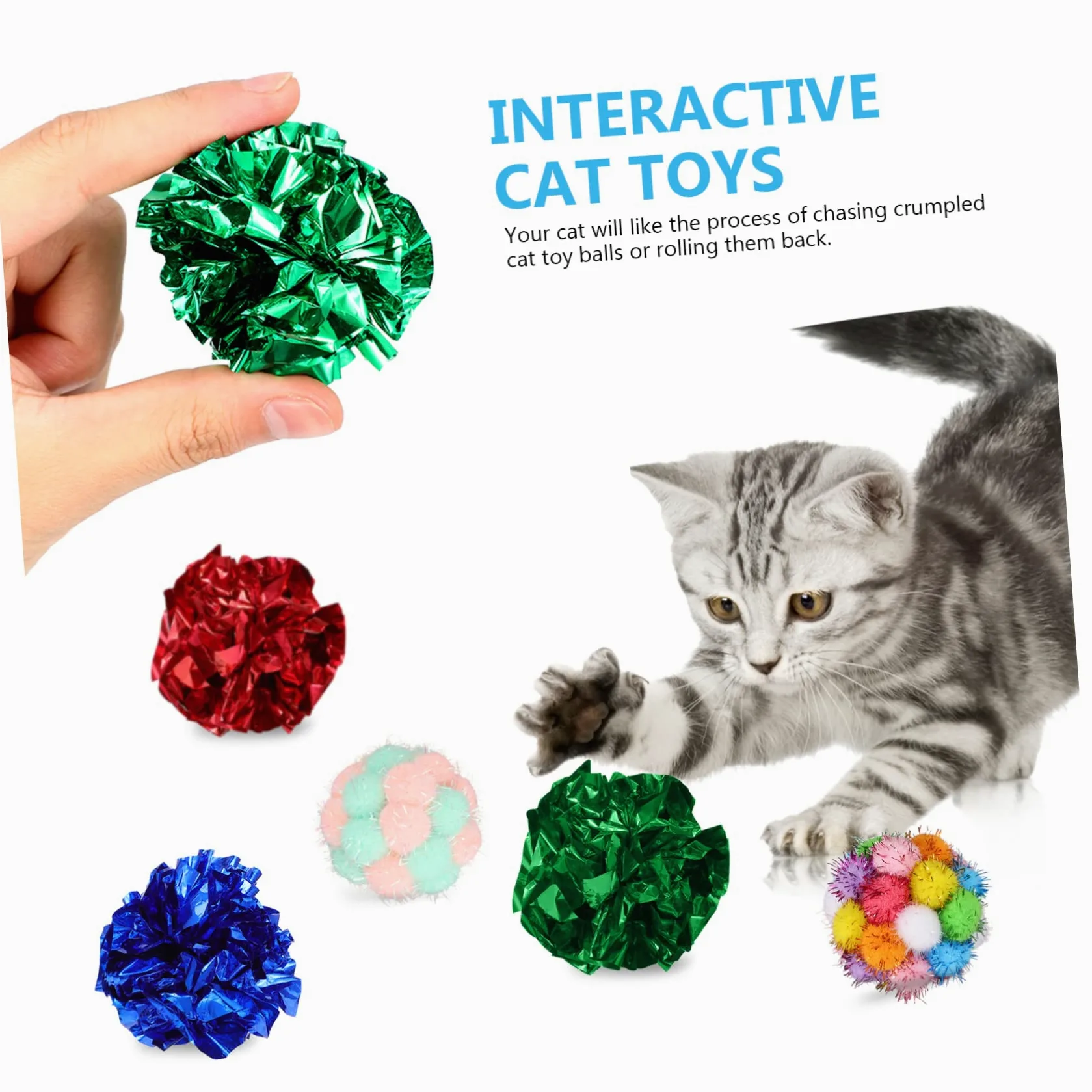 Happyyami 125piezas De Juguete para Gatos Bolas De Crinkle Interactivas con Sonido Juguetes De Felpa Coloridos para Gatitos y Gatos Interiores