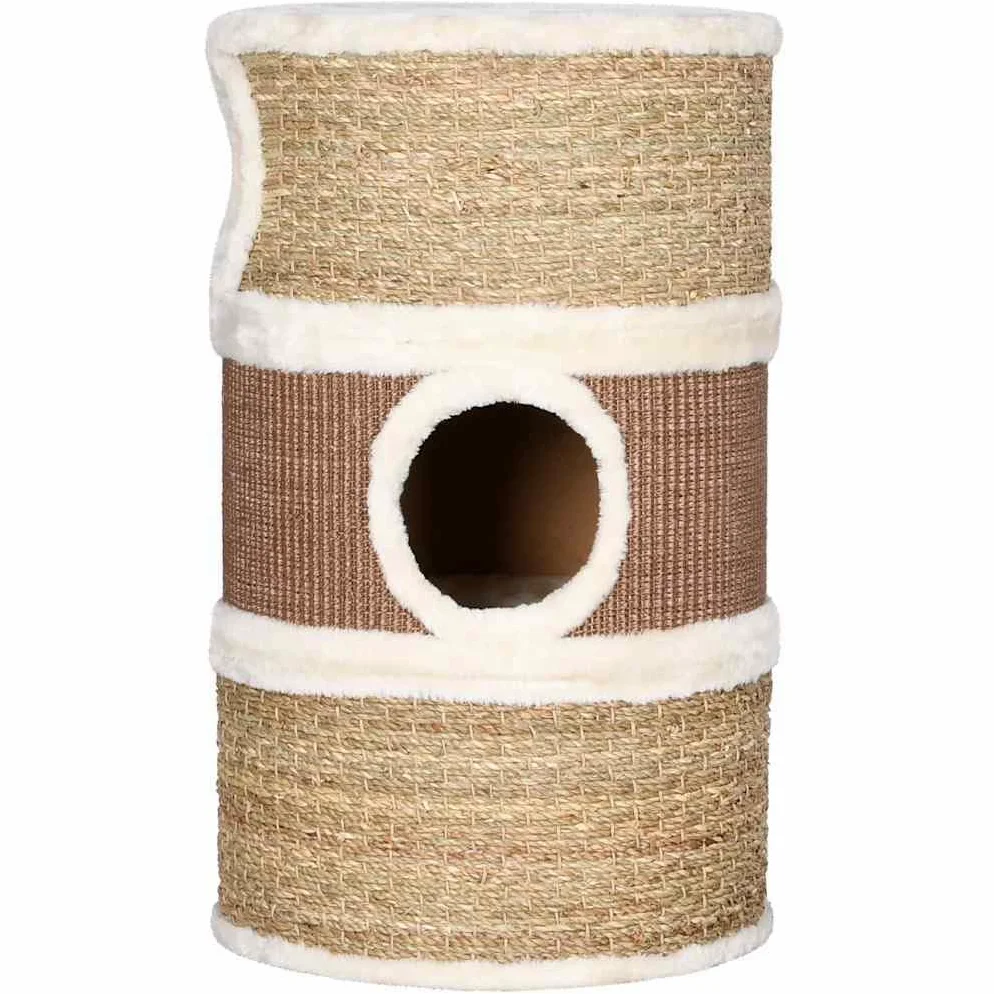 Rascador para gatos de 60 cm, torre de algas marinas con 3 cuevas | Torre rascador de madera aglomerada y algas marinas con felpa suave para el salón, ideal para gatos grandes.