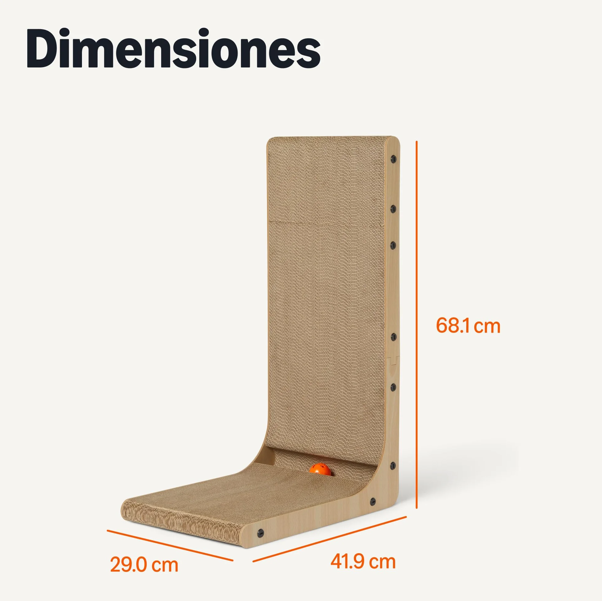 Amazon Basics Rascador para Gatos en Forma de L, Rascador para Gatos con Pelota Interactiva y Hierba Gatera, Trepador de Pared de Cartón para Gatos y Gatitos de Interior, 41,9 x 29 x 68,1 cm