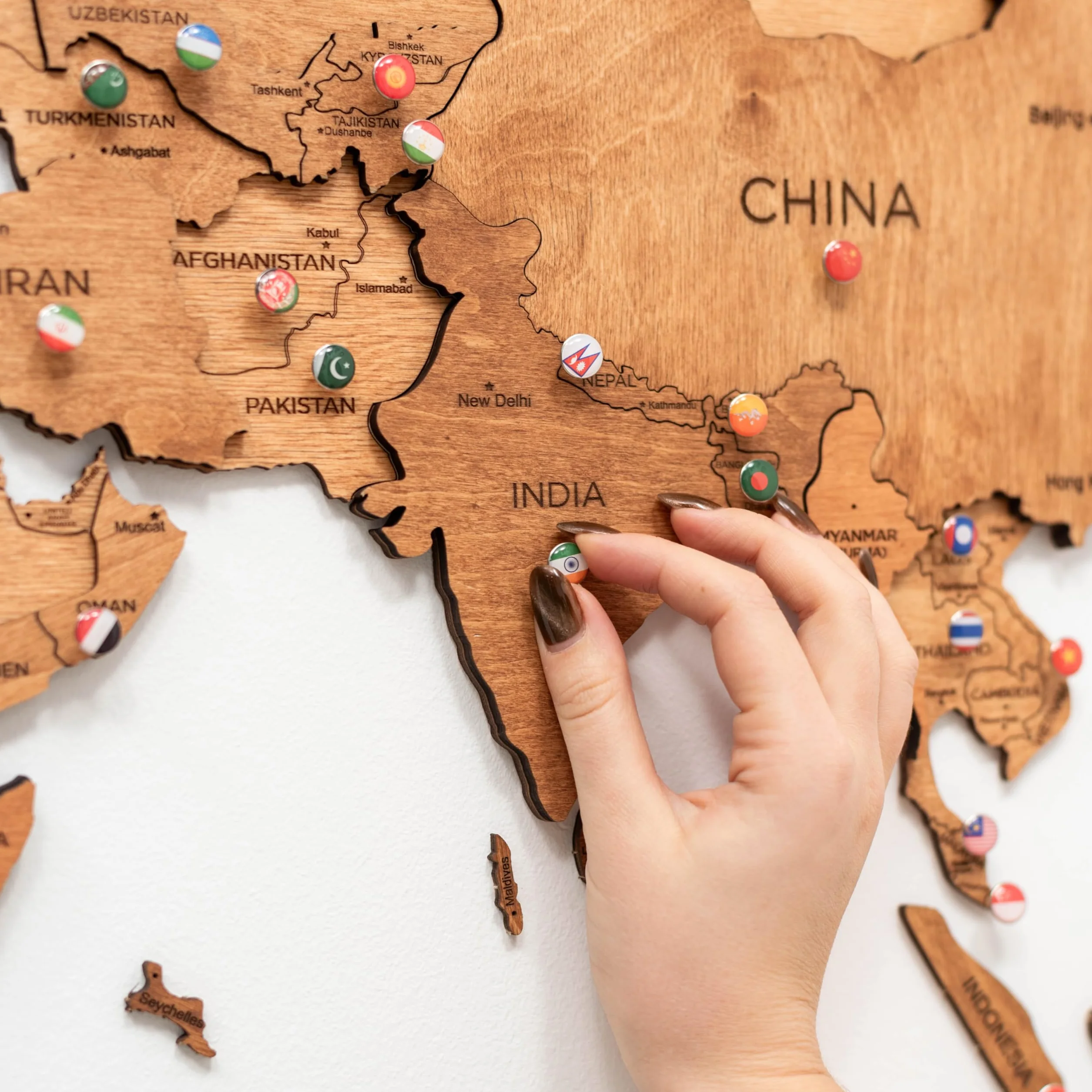 Mapa Mundial de Madera 3D Arte de Pared Decoración de Pared para Regalo de Inauguración de Casa (L, Oak)
