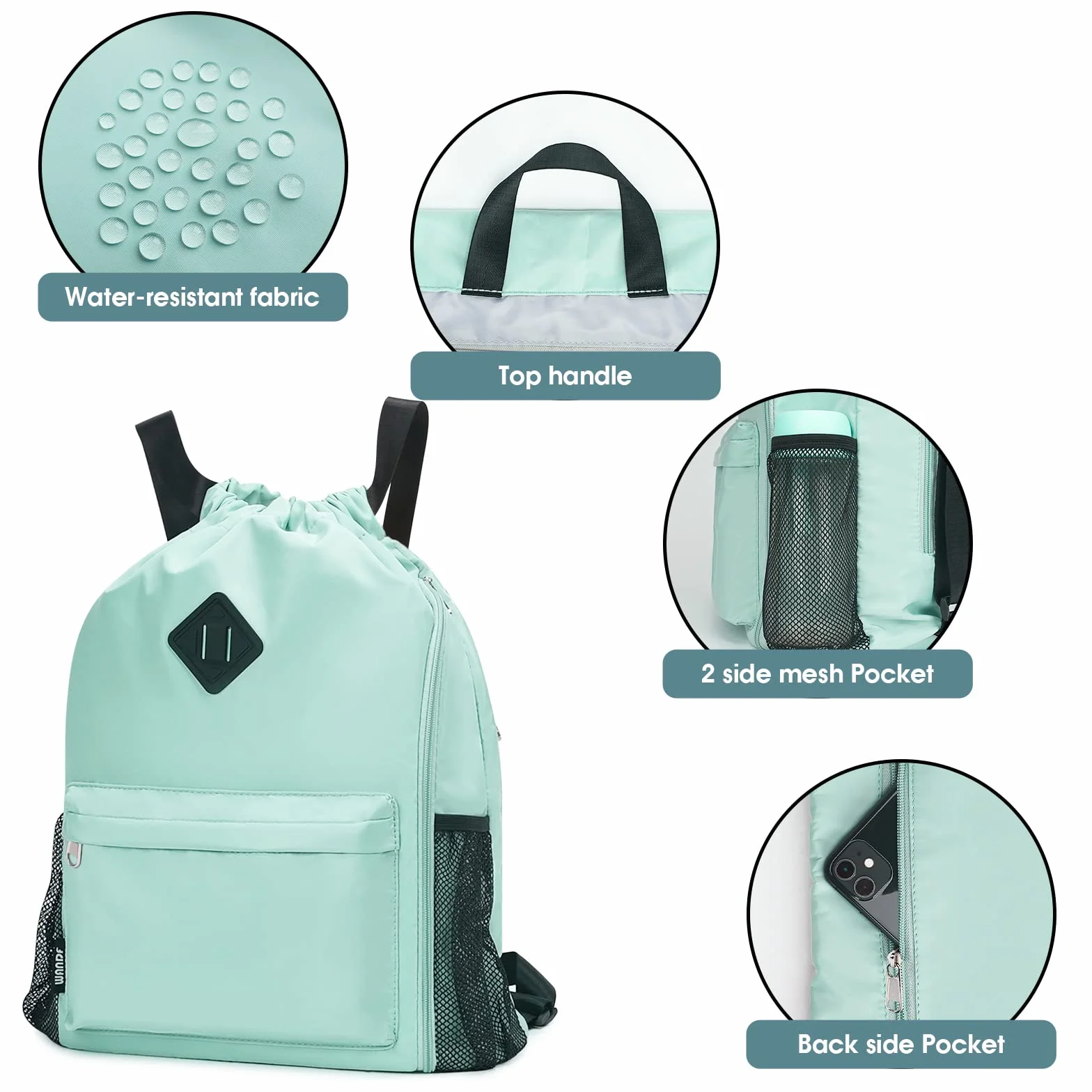 WANDF Mochila de deporte con compartimento para zapatos, resistente al agua, Verde Menta