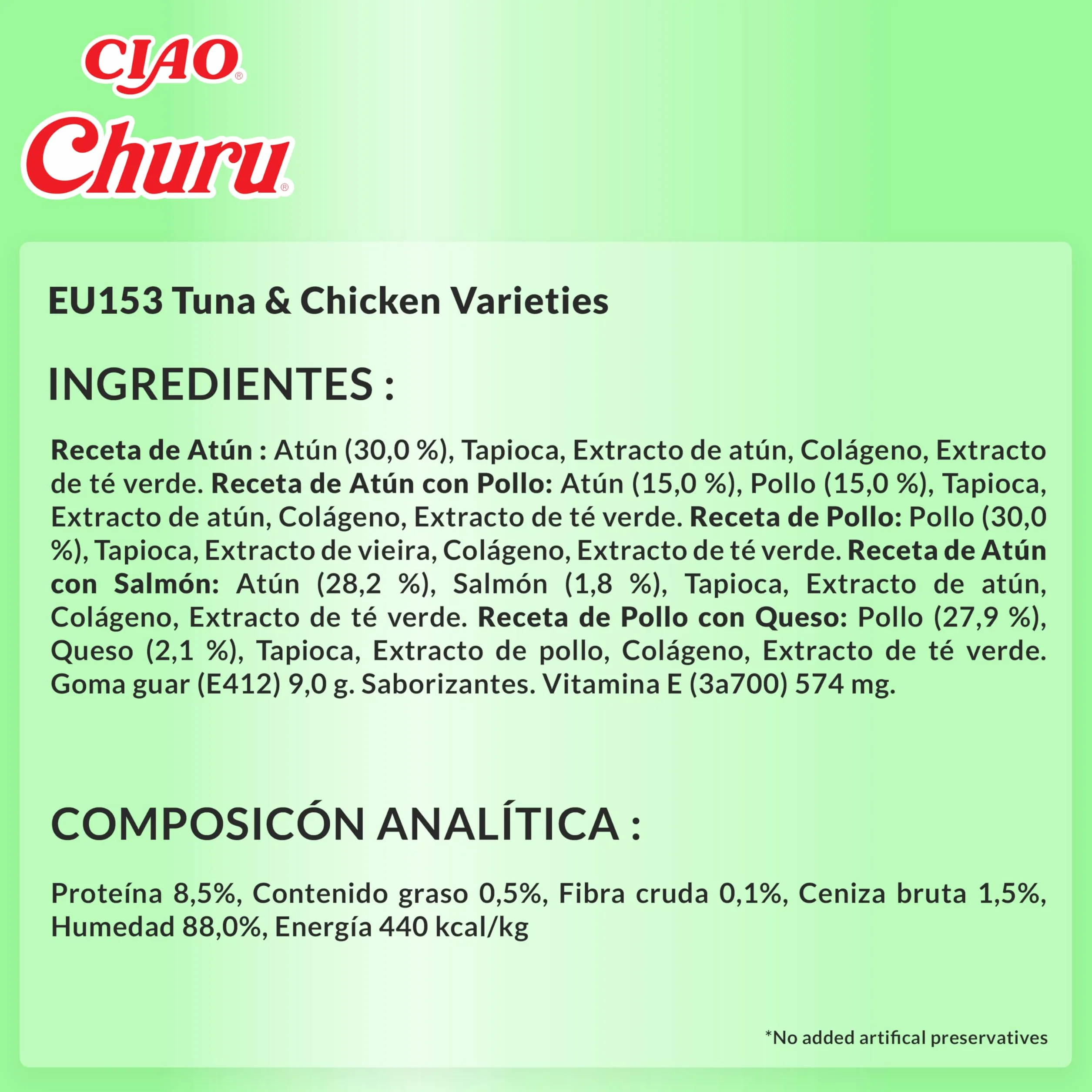 INABA Churu Gatos - Receta de Atún con Pollo - Snacks Saludables - Deliciosos Premios con Textura Suave y Cremosa - Natural, Sin Cereales, Sin Conservantes, Sin Colorantes - 700g (50x14g)