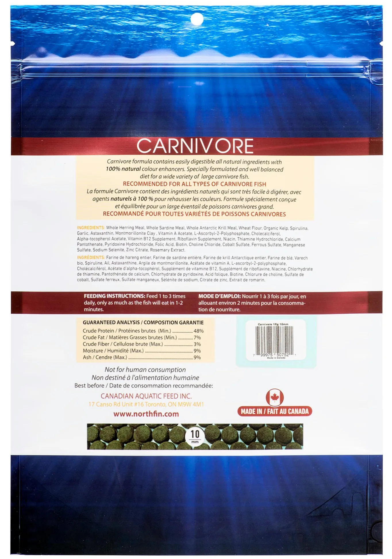 northfin Masa de Fórmula carnívoros – 10 mm hundimiento Pellets – 1 kg