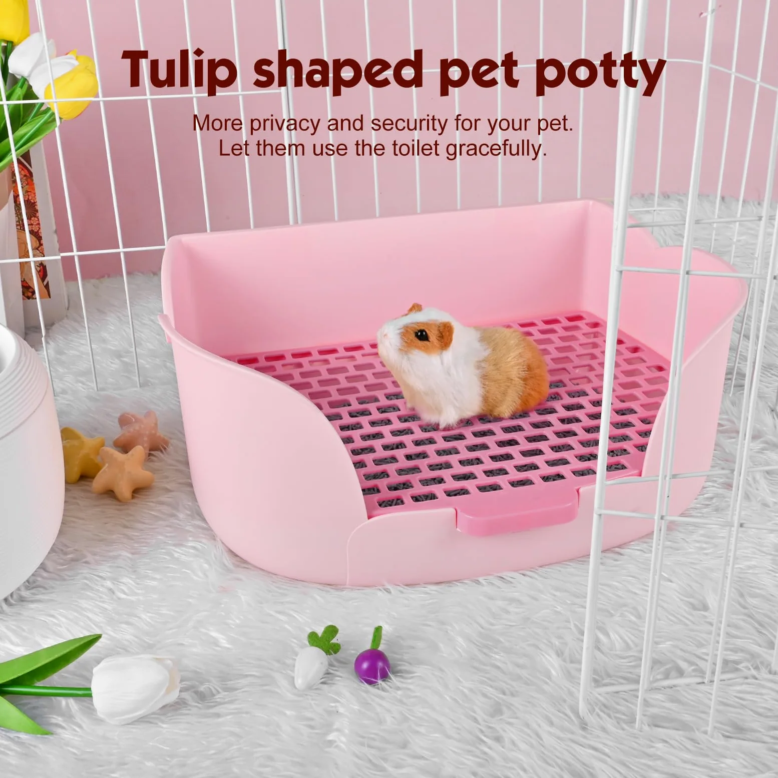 RUBYHOME Caja de arena grande para conejitos (17 x 11.8 x 6.2 pulgadas), arena para animales pequeños, inodoro para mascotas, orinal de esquina, bandeja para mascotas, fácil de limpiar (morado)