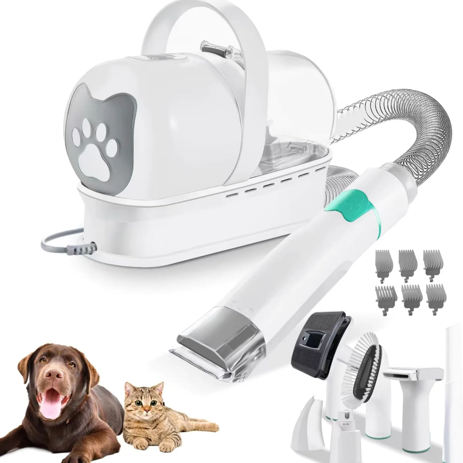 Kit De Aseo Para Mascotas, Aspiradora Profesional 6 En 1 Para Pelo De Perro, Limpiador De Patas De Gato Con 13000 PA, Herramienta Para Eliminar El Pelo Suelto, Con Cortaúñas Y Depósito Para Polvo