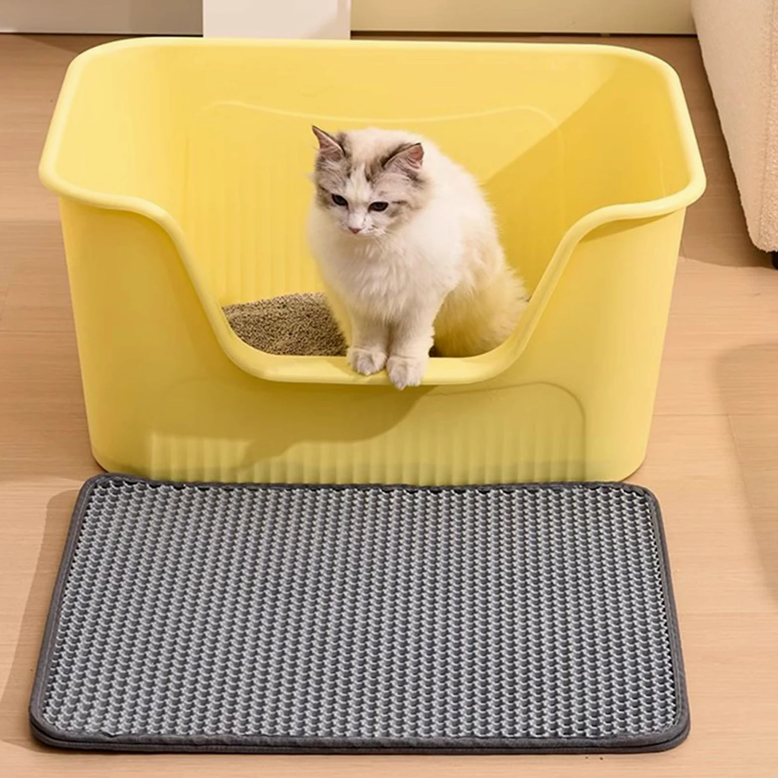 Bandejas esquineras para arena para gatos, caja de arena de lado alto, bandeja de arena superior abierta para excavadores activos y casas de varios gatos, fácil de limpiar