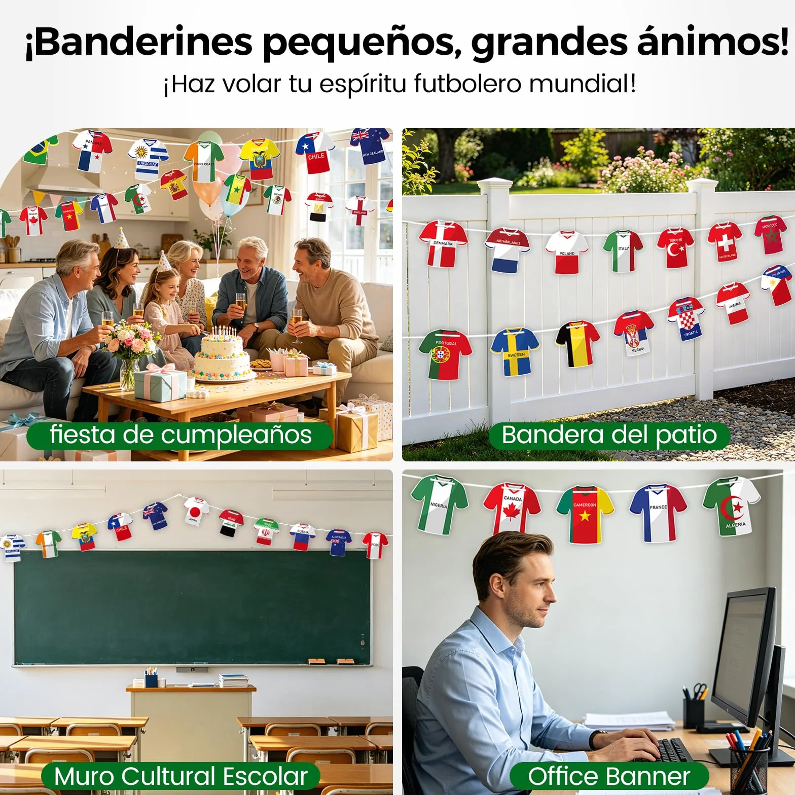 Guirnalda de Banderas Forma Camiseta Fútbol 49 Piezas Decoración Mundial