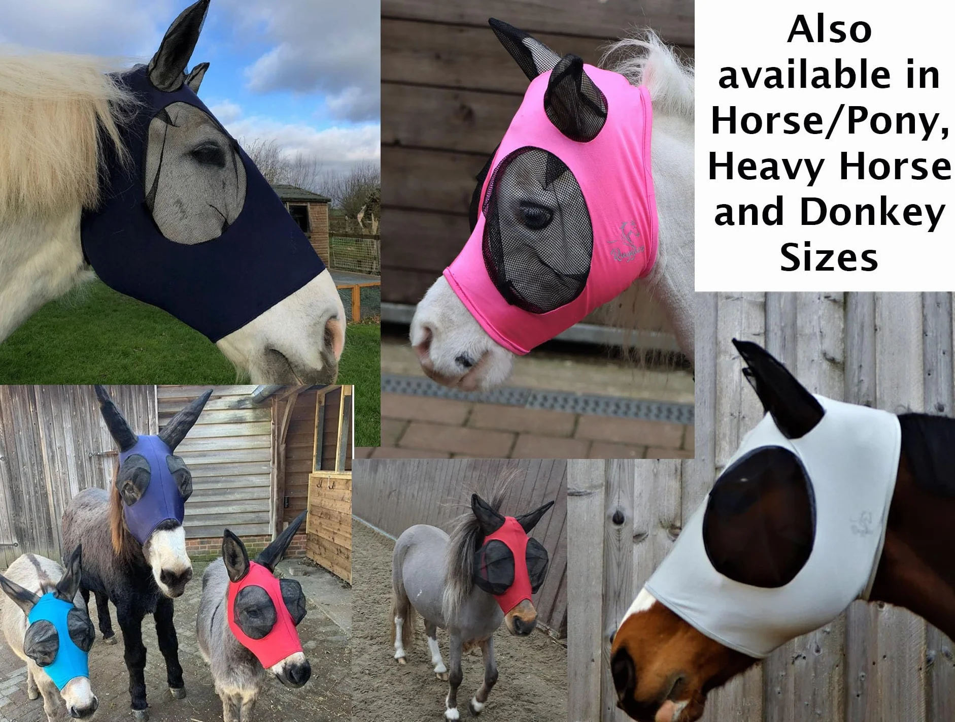 Ruggles Shetland - Máscara de mosca en miniatura con orejas, licra elástica, protección ocular de caballo y pony (aguamarina, X-Mini)