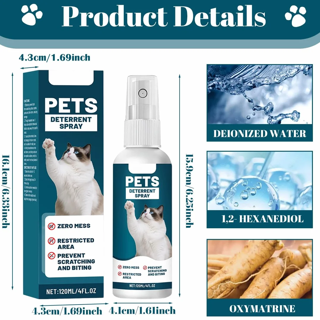 EIHI Spray Repelente Gatos,Spray Antiarañazos Gatos,Spray Ahuyentador para Gatos para Proteger Sofá y Muebles,Ideal para Uso Indoor y Outdoor con Gatos y Gatitos(120ML)