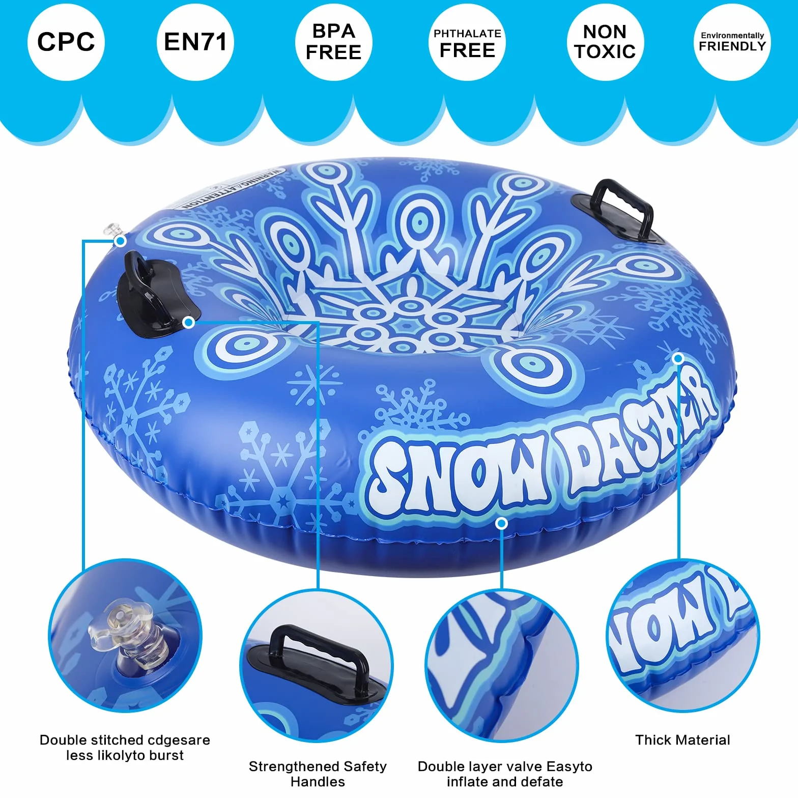 Trineo inflable 90cm PVC con asas deportes de invierno