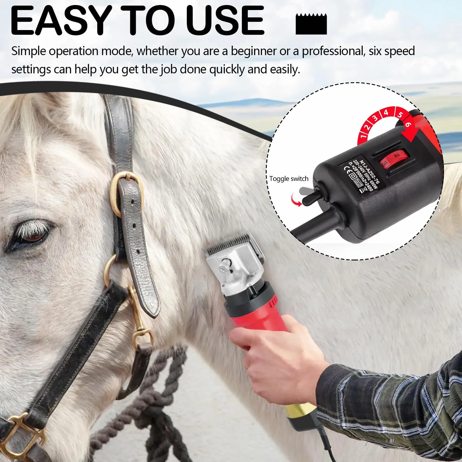 Esquiladora para Caballos, Maquina Esquilar Profesional para Caballo 220V 690W Eléctrica con Potente Motor de 2800 rpm y Cuchilla de 77mm de Diámetro