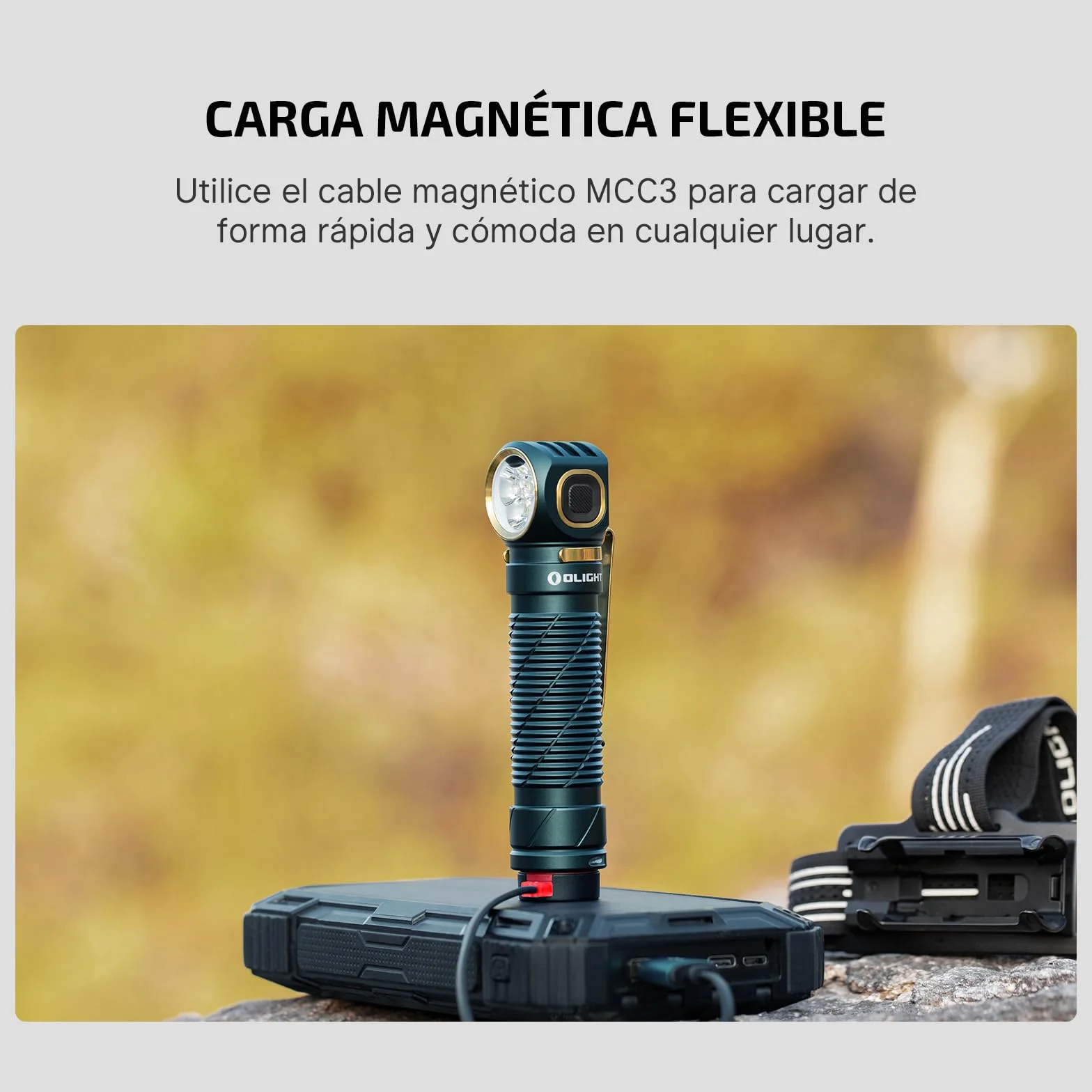 OLIGHT Perun 3 Linterna Frontal LED Recargable Ángulo Recto 3000 Lúmenes 160 Metros 20 Días Pesca