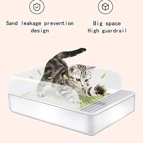 Cajas de Arena Caja de arena de gato para mascotas Semi-incluido con cubierta extraíble para salpicaduras de plástico para chapoteo inodoro con scoop gato bandejas de bastidores suministros para masco