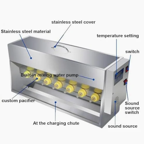Alimentador automático de biberones con base de acero inoxidable, ideal para el cuidado de lechones y corderos