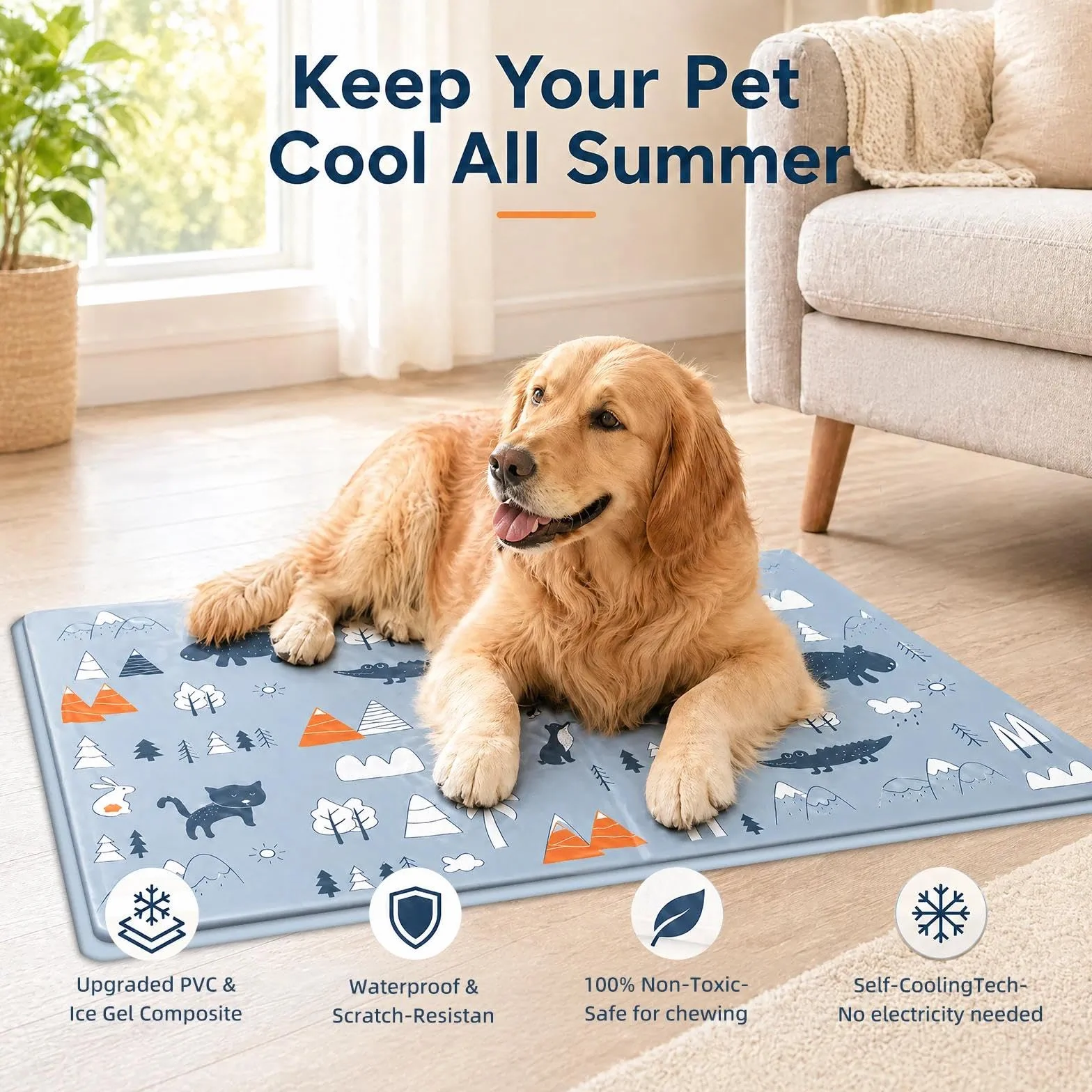 Alfombrilla Refrescante para Mascotas,Manta Refrigerante Perro,Cama Frio Animales Colchon Mascotas para Verano,Alfombrilla Refrescante Cojín de Gel Auto Refrigerante Impermeable-40x50cm/Gris