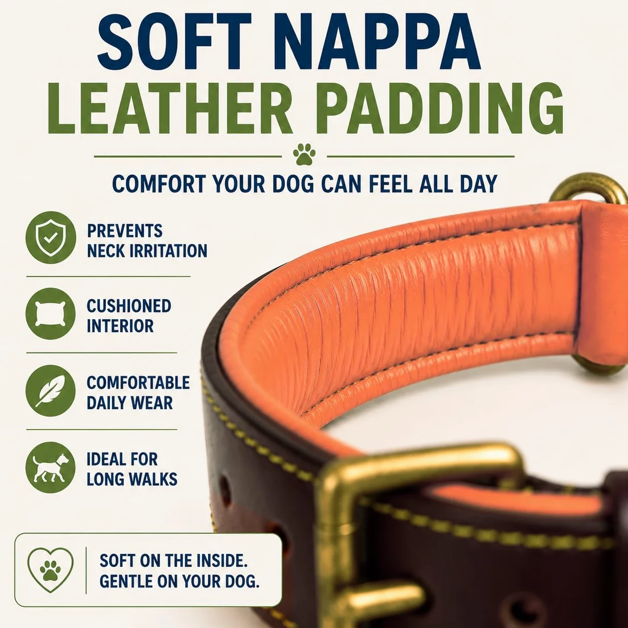 Collar de Cuero Genuino para Perro | Grano Completo, Resistente, cómodo, Fuerte, Ideal para Cachorros, Razas pequeñas, Medianas y Grandes | (XL (Talla de Cuello 22.5-25.5"), marrón)