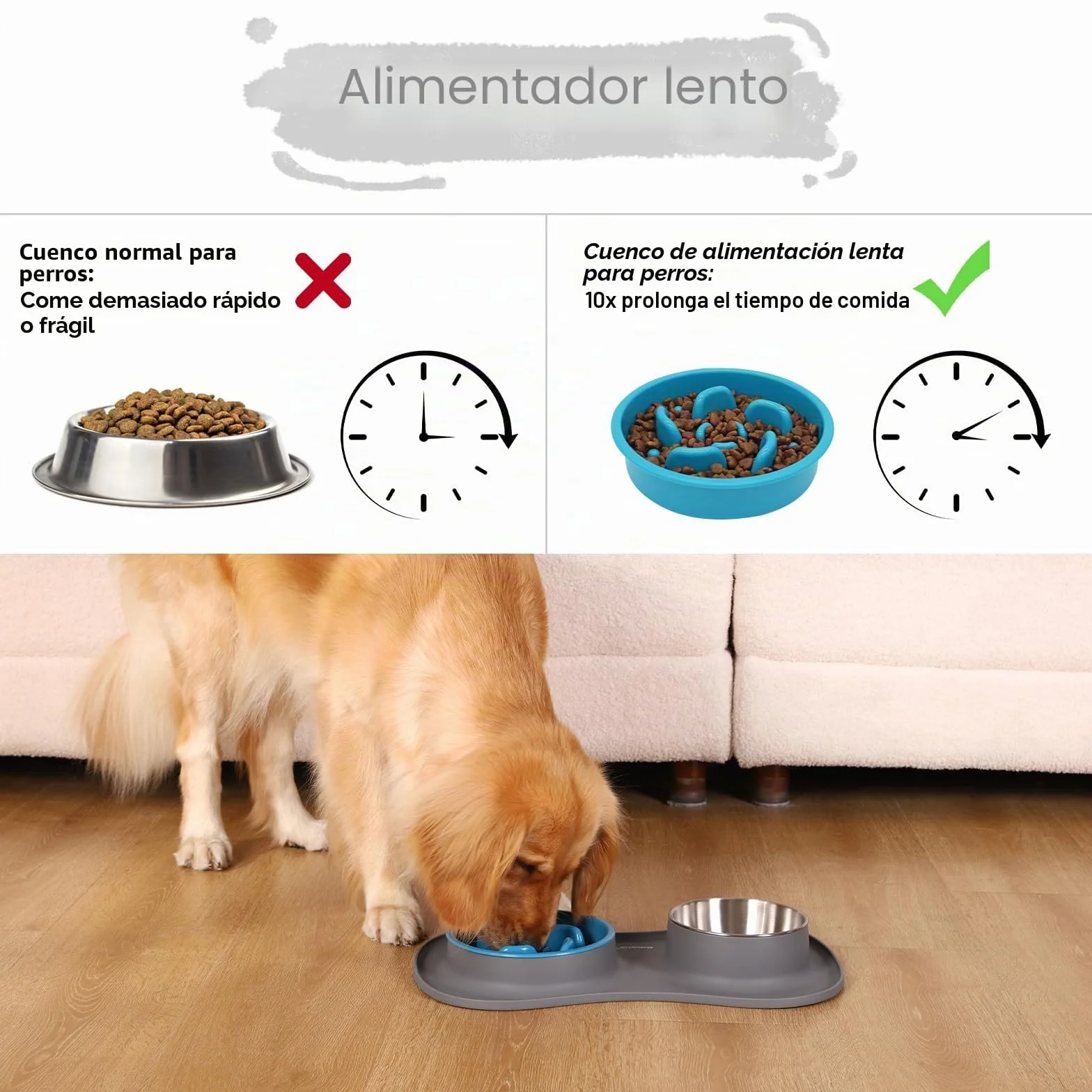 MateeyLife Juego de Boles para Perro 3 en 1, Comedero Antivoracidad Perro y Bebedero de Acero Inoxidable con Alfombrilla Antideslizante de Silicona, Cuencos para Perros de Todas Las Razas 43.7×25.9 cm