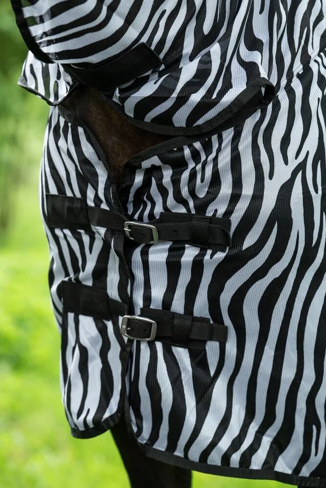 HKM Zebra Manta Anti-Moscas con Cuello Blanco/Negro 145