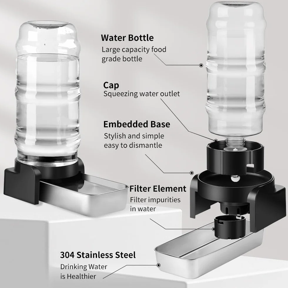 Marchul 8.6L Dispensador Agua Perros con 3 Filtros, Bebedero Automático Perros Gran de Agua con Cuenco de Acero Inoxidable, Gran Capacidad por Gravedad Botella de Agua para Perros/Gatos, Gris