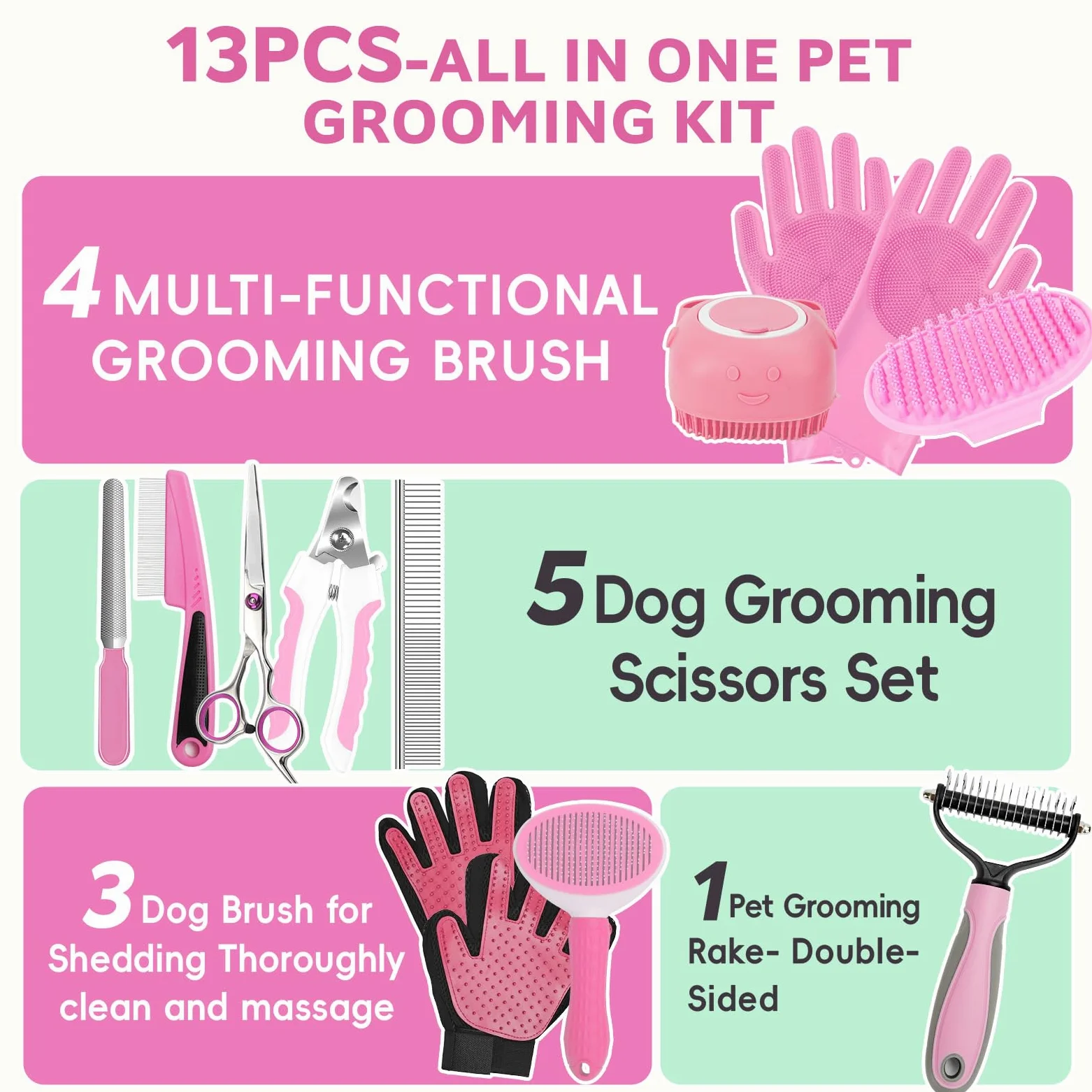 Kit de aseo de baño para mascotas, juego de cepillo para el pelo con toalla