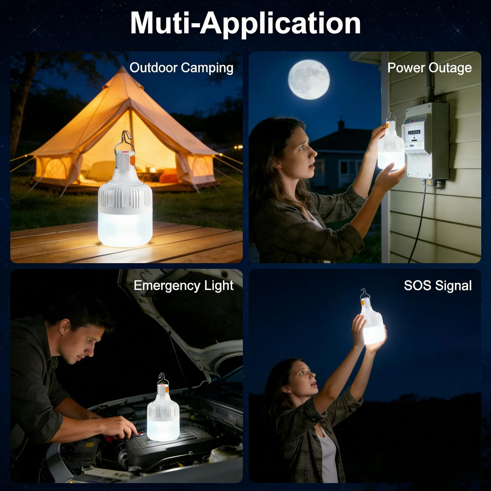 Lámpara Camping Recargable LED 500LM 3 Modos Impermeable Portátil con Gancho