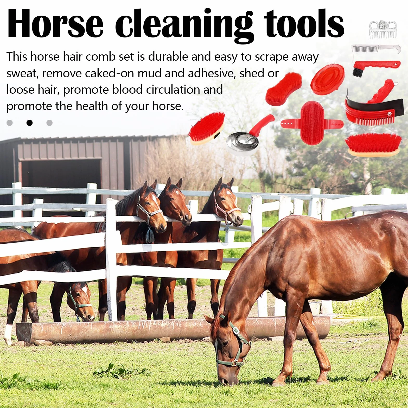 Cepillos Para Caballos, 10PCS Juego De Cuidado De Caballos Juego De Cuidado De Cepillos Kit De Cuidado De Caballos Limpieza De Caballos Cepillo Ecuestre Accesorios Con Bolsa De Almacenamiento