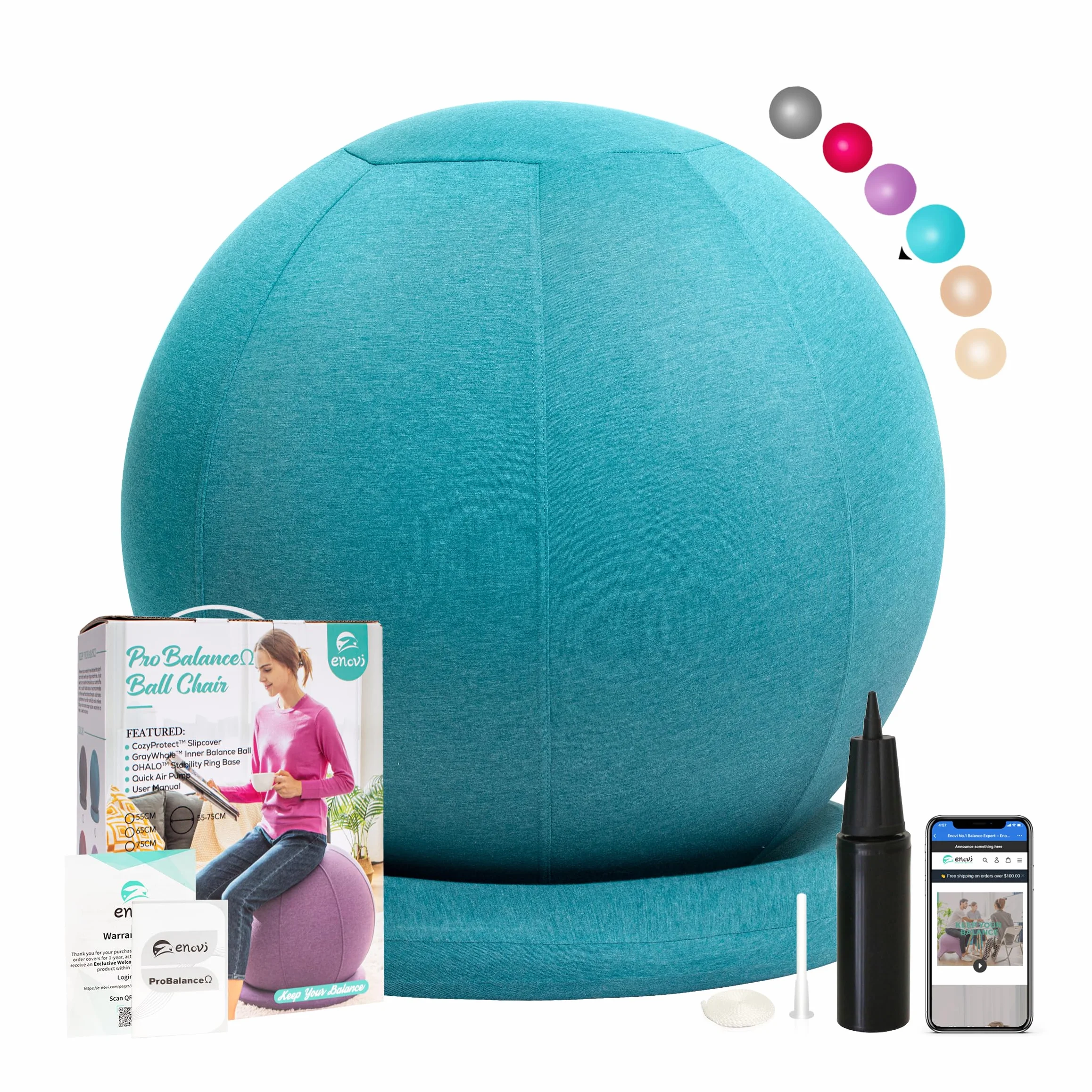 ProBalanceΩ Silla de pelota de yoga 55 cm con funda y base para oficina