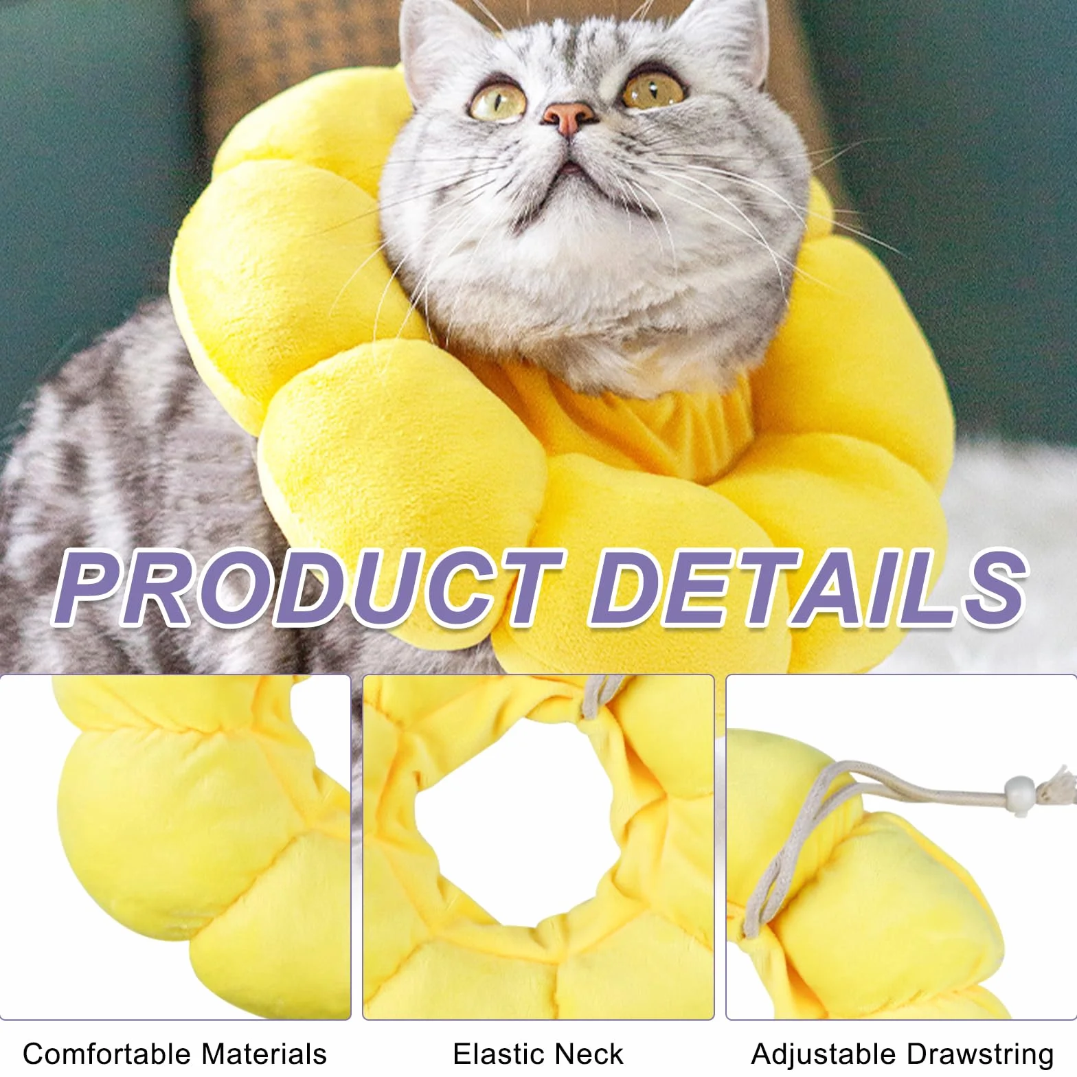 Newpop Collar Isabelino Gato, Collares Protector para Gatos, Collarin Gato de Girasol, Cono Suave del Cuello Mascotas, para Gatitos Perros Pequeños Cicatrización de Heridas Después de una Operación(M)
