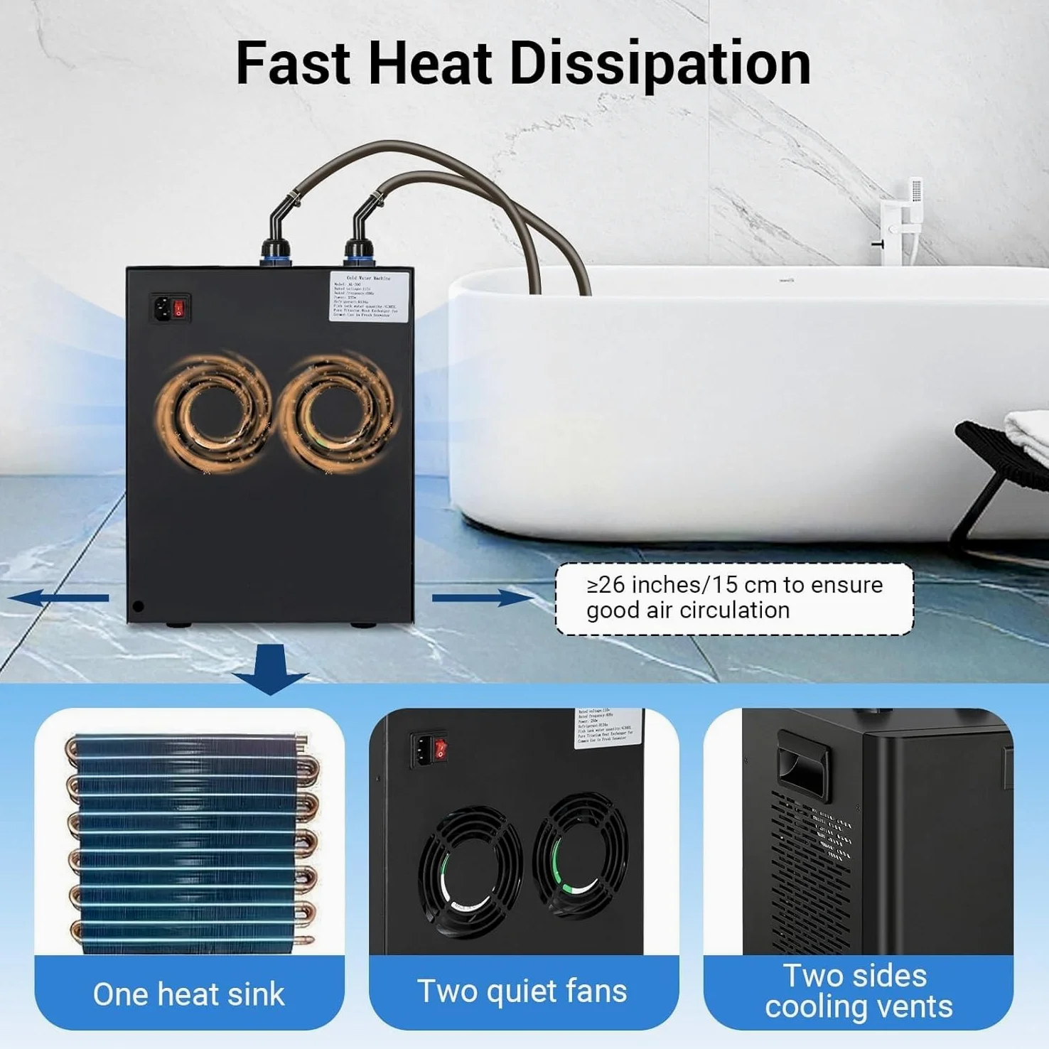 Enfriador de acuario para pecera, sistema de refrigeración eficiente con compresor silencioso y potente función de circulación