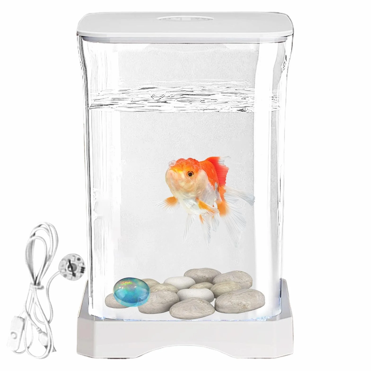Acuario de Peces Betta, pecera Betta: pequeñas peceras acrílicas con iluminación LED, Cuenco Transparente para Paisaje acuático, Decoraciones de Escritorio para camarones, cangrejos, arañas