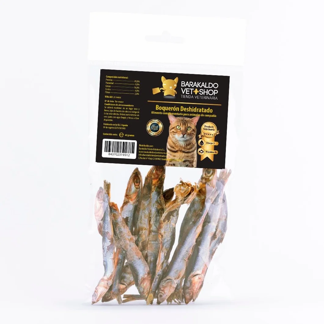 BVS Vet Shop | Boquerón Deshidratado para Gatos | Ayuda a Mantener una dentadura Sana y una higiene bucodental óptima | 60 gr