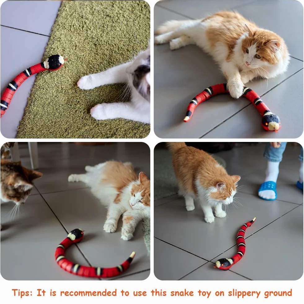 Cat Snake Toys, 40cm Smart Sensor Simulated Snake Juguetes Eléctricos Gatos, Juguetes Interactivos Gatos Recargables por USB, Juguetes Serpiente Inducción con Lengua Retráctil Cola Que Se Mueve