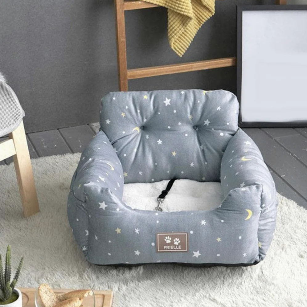 NC Cama Universal para Mascotas, Asiento, Perrera Suave con Cojín Antideslizante, con Correa de Seguridad Asiento de Coche para Perros para Gato, Gris
