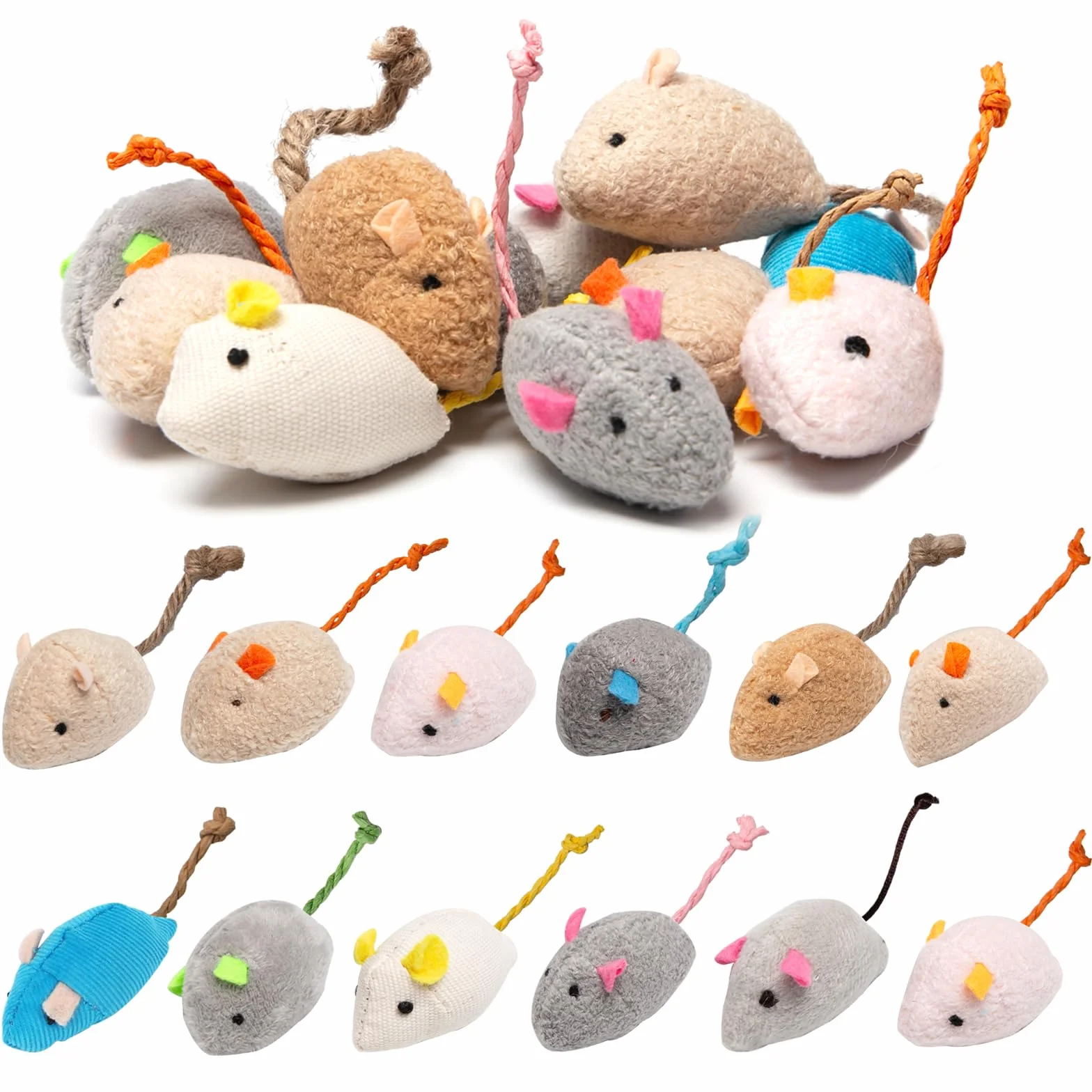 24 Piezas Juguetes para Gatos - Ratones de Peluche y Hierba Gatera - Juguetes Interactivos Multicolor