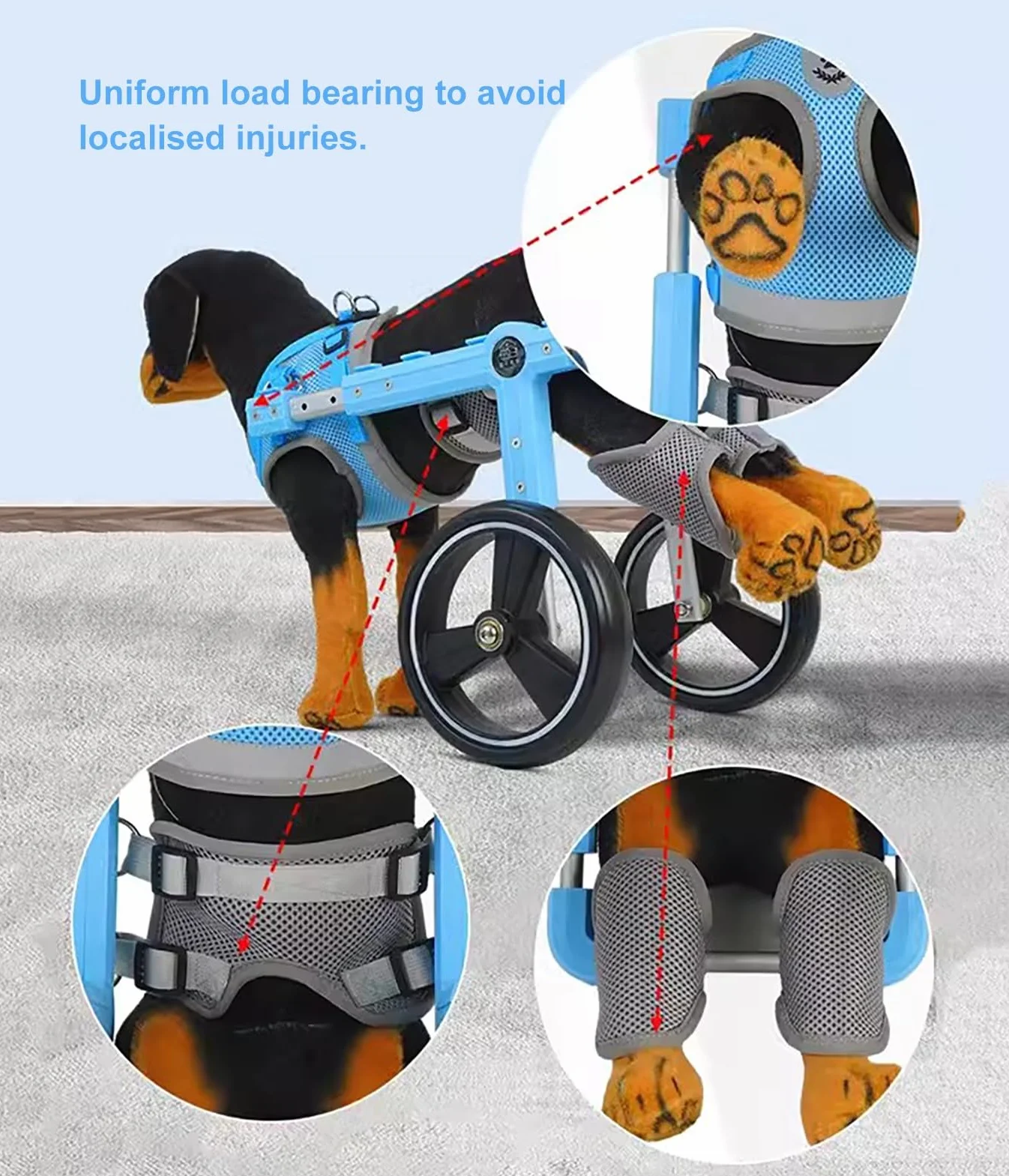 Silla de ruedas ligera para perros para patas traseras, carrito de movilidad de 2 ruedas con tiras reflectantes y cinturón de seguridad, soporte ideal para mascotas discapacitadas (XS)