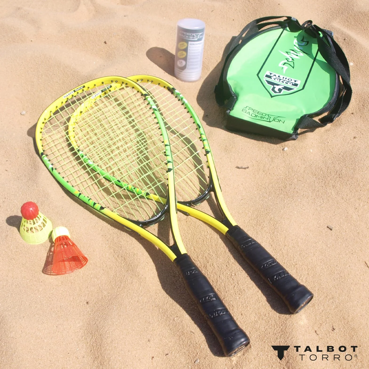 Talbot Torro Speedbadminton Set Speed 4000, 2 Raquetas Aluminio 54,5 cm, 3 Volantes, Bolsa 3/4