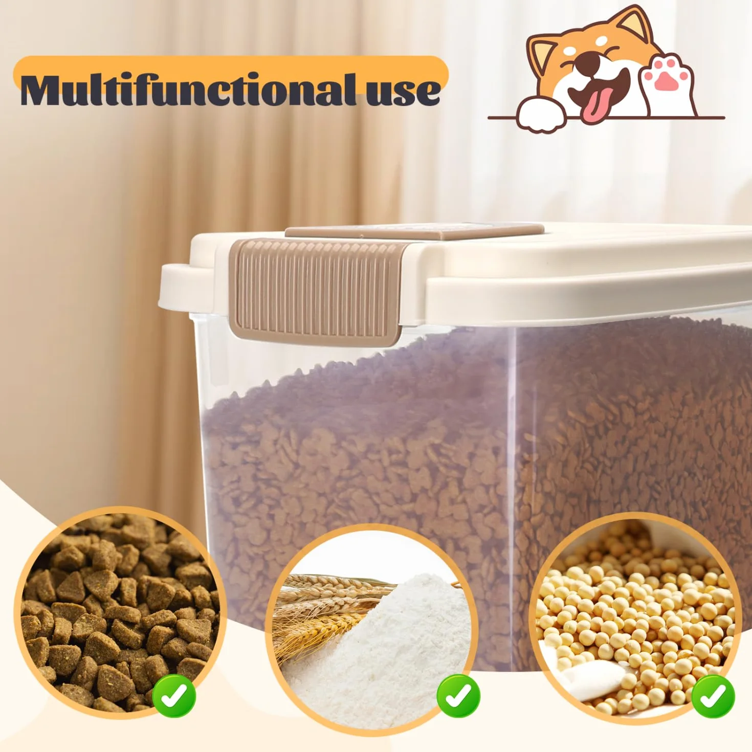 Nobleza Contenedor de Pienso para Mascotas 40L, con Ruedas, Tapa Abatible, Cuchara y Marcador de Fecha, Caja Hermética Transparente para Perros y Gatos