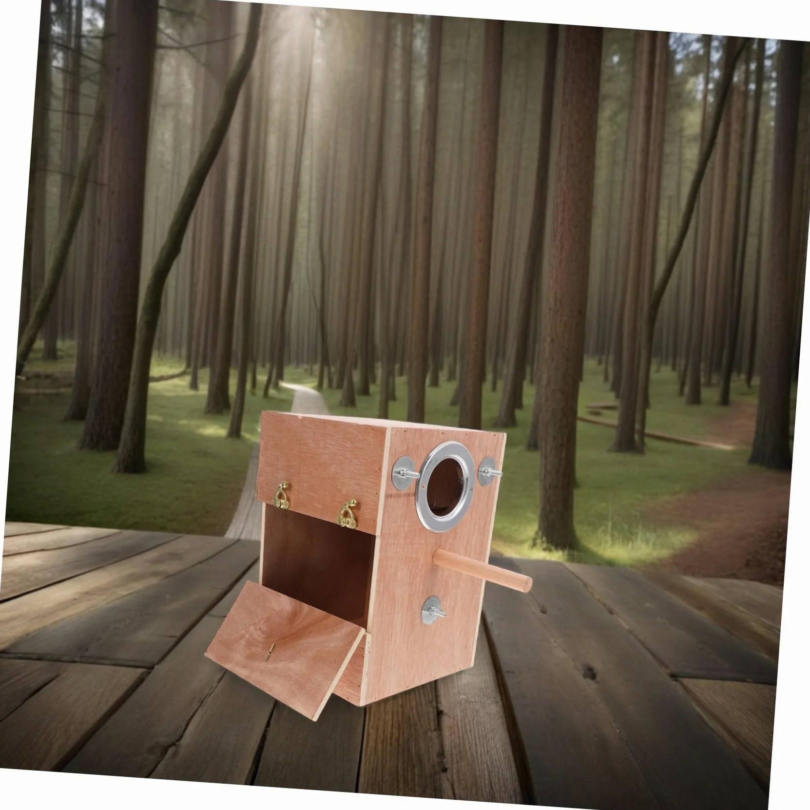 NOLITOY Caja Nido de Madera para Periquitos con Soporte Perchero Colgante Exterior Refugio de Cría Seguro y para Agapornis y Cacatúas Diseño Ahorrador de para Jaulas