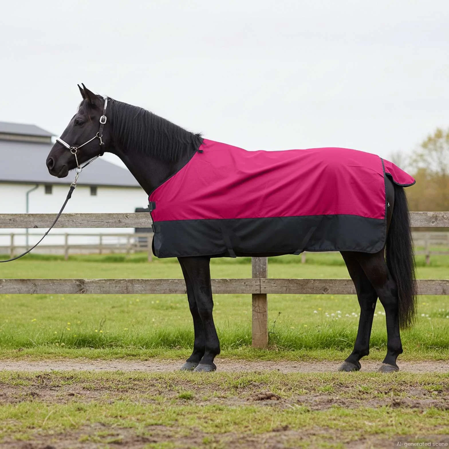 Manta de caballo rosa y negro de poliéster impermeable de 75 cm para establo y pasto con cierre ajustable, transpirable, resistente a desgarros, cálida para equitación al aire libre