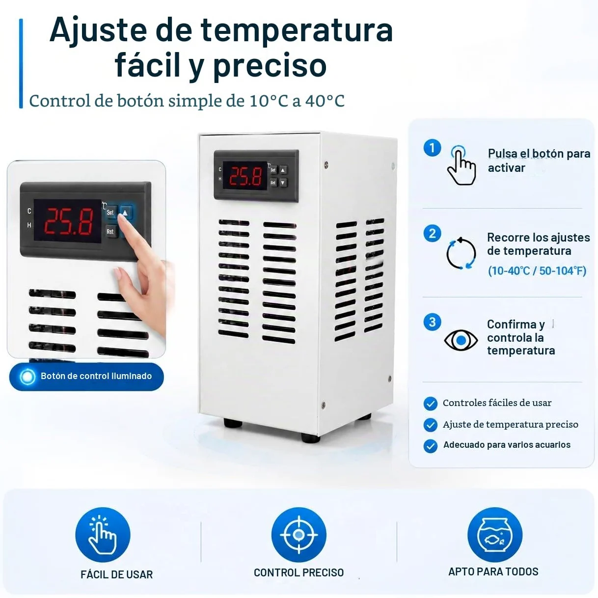 Enfriador de Acuario, Enfriador de Acuario de 72 W, Enfriador de Acuario Axolotl, Sistemas de Enfriamiento y Calentamiento de Acuario de 20 L con Manguera de (Enchufe UE de 100 a