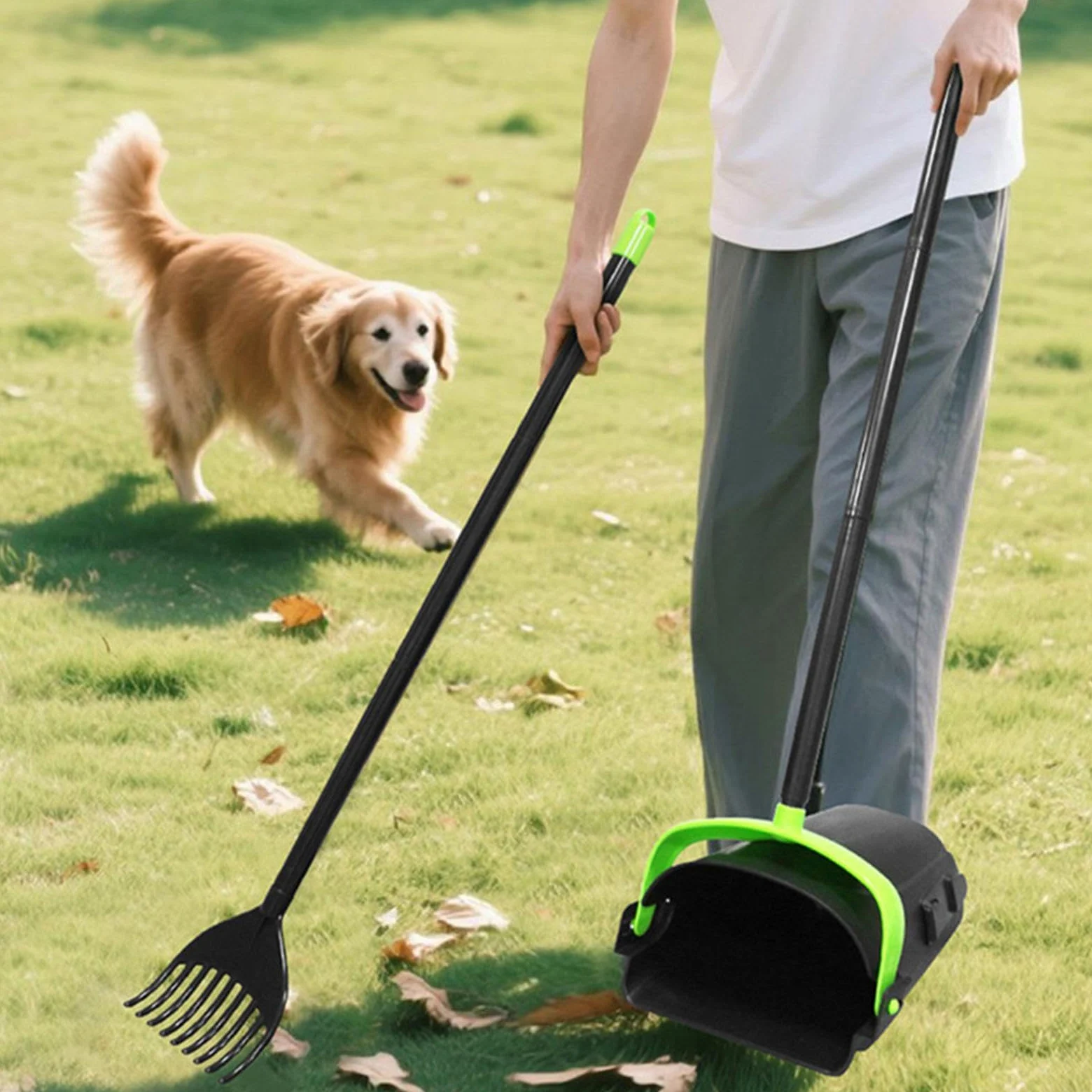 Recogedor de Excrementos de Perro Herramienta con Mango Ergonómico Ligero Portátil Material PP Adecuado para Jardín Patios Paseo de Perros, 2 Piezas, Individual