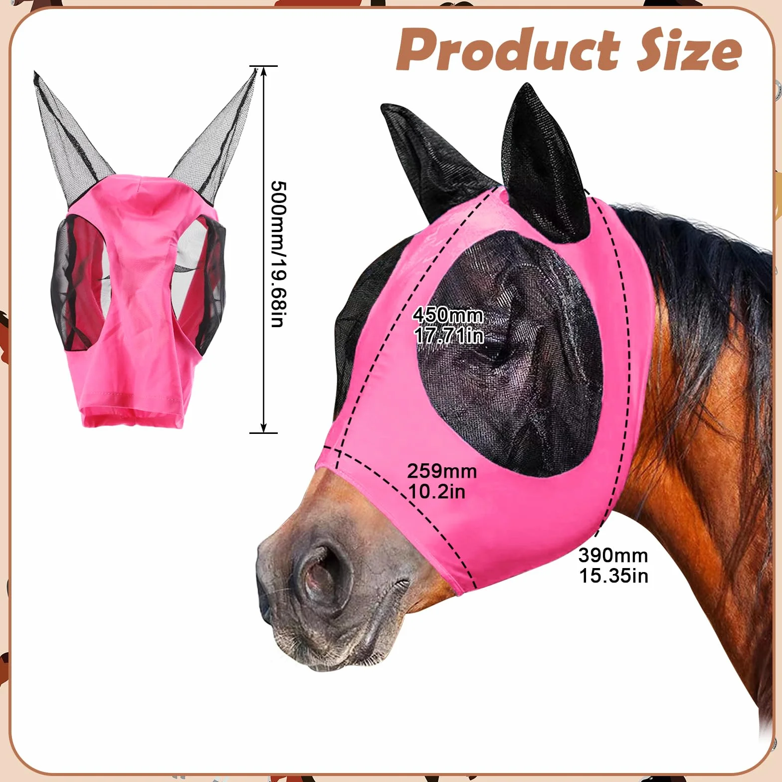 Máscara de mosca para caballos, cabestro con protección UV, gorro transpirable, shetty con orejas