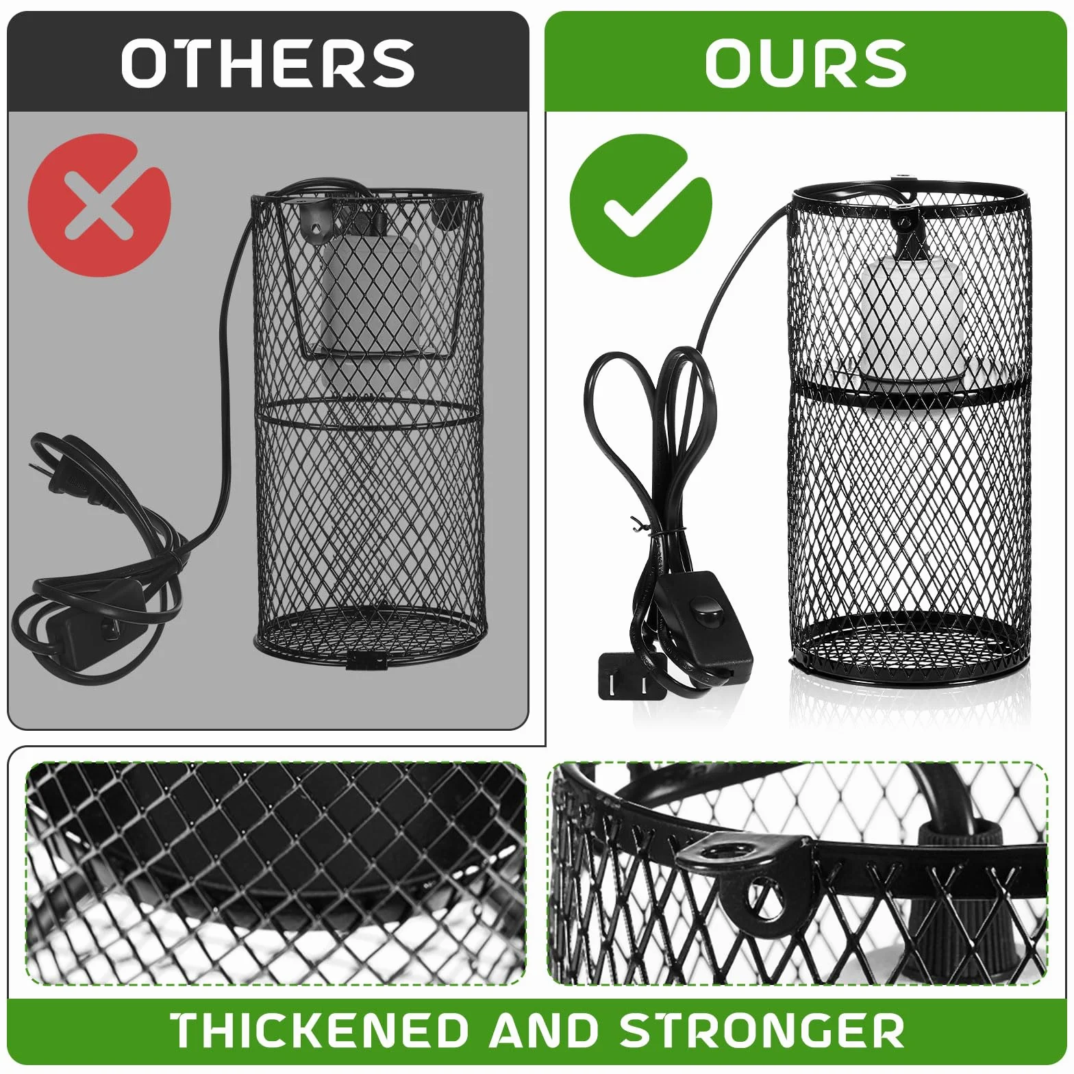 VIHOSE 6 protectores de lámpara de calor para reptiles con emisor de calor de cerámica de 150 W, soporte de lámpara de calefacción antiquemaduras, jaula de malla, pantallas de protección contra